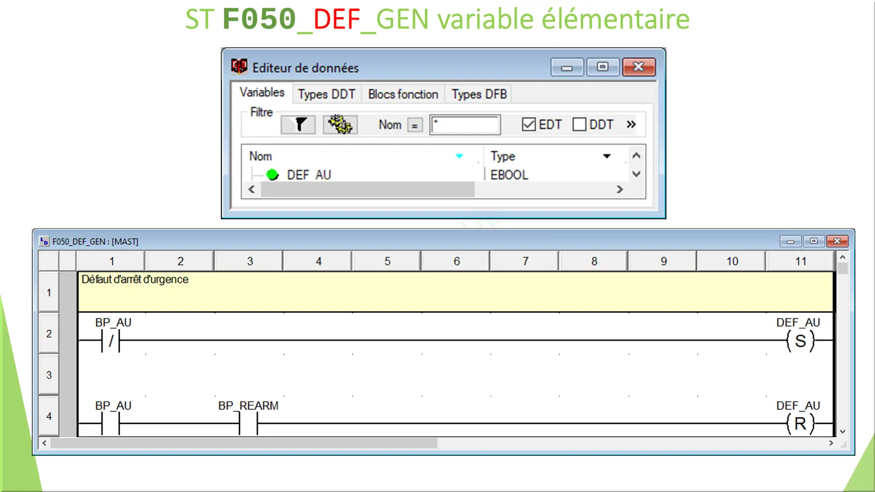 ST F050_DEF_GEN variable élémentaire